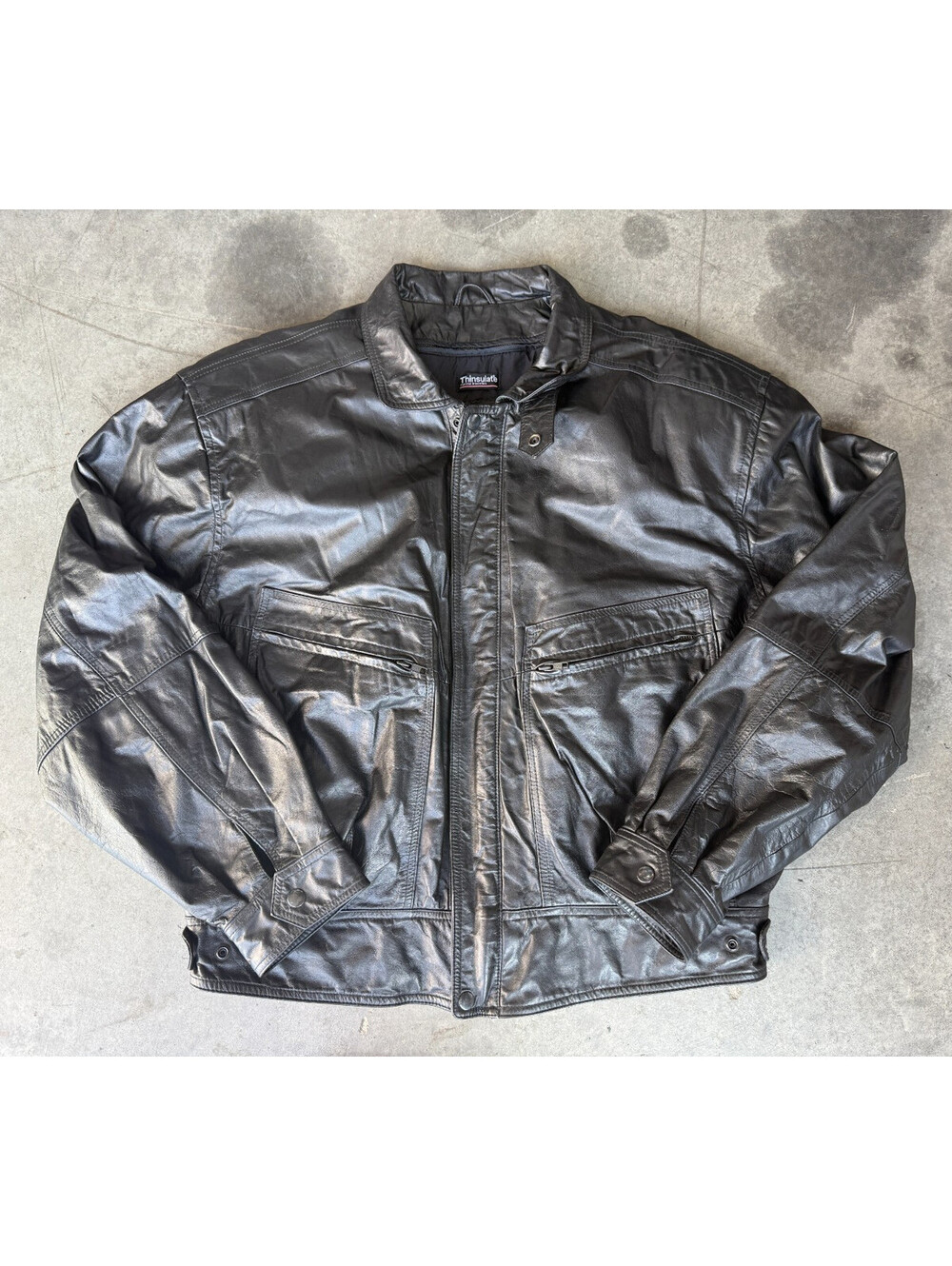 VTG Mens Sz XL Byrnes & Baker Black Leather Bomber Full Zip Jacket 90's